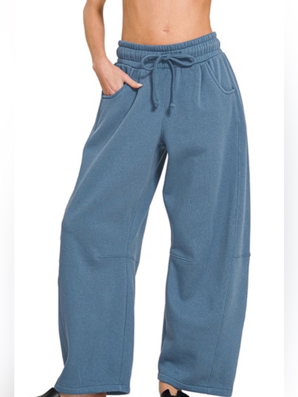 NWT Zenana Outfitters Wide-Leg Barrel Sweatpants - Dusty Blue - Picture 2 of 9